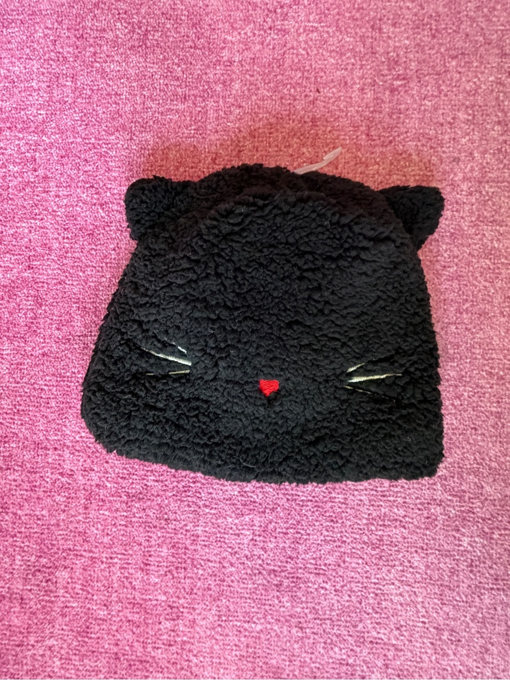 Kids Black Cat Sherpa Beanie - New 12-24M